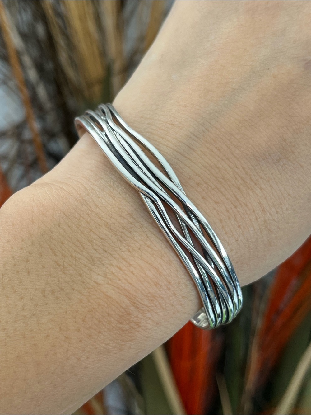 Unisex S925 Silver lines unique cuff Bracelet
